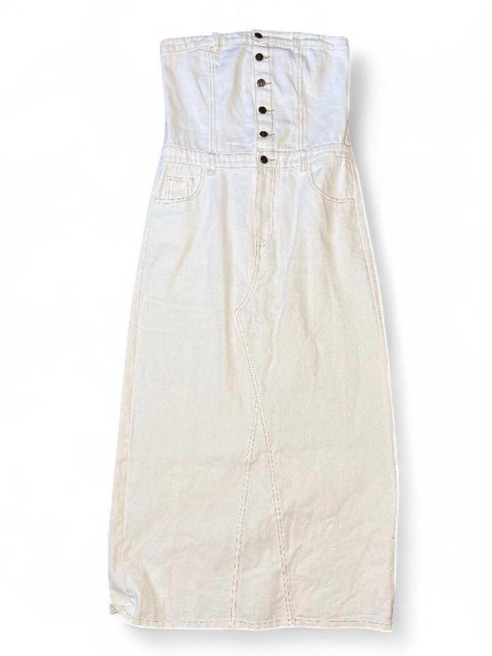Sofie The Label White Denim Corset Midi Maxi Dress Button Front Size L